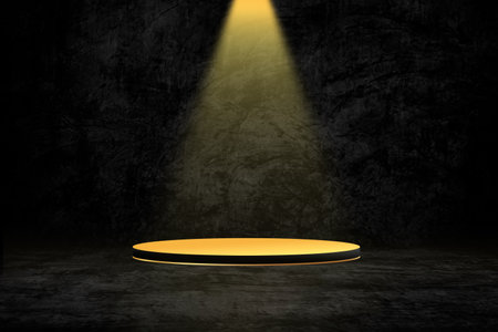 Products Background Circle Podium Partition on Table Counter Bar Studio Room Backdrop,Abstract Wallpaper Luxury Design,Gold Light Shadow Leaves Overlay with Mockup Partition Cosmetic Summer Wall.の写真素材