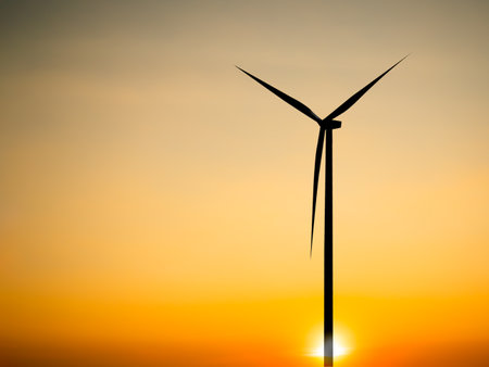Windmill Sunset,Energy Turbine Wind Farm Generation Factory Farm,Plant Wind Turbine Power Sustainable Factory,Electric Industrial Alternative Renewable Energy Technology Mill,Environment.の写真素材