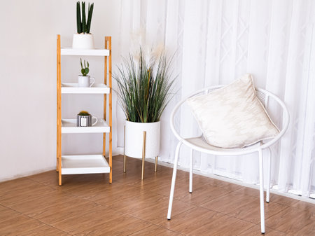 Chair and Bookshelf in Coffee Shop Cafe,Furniture Interior Room,Living Room in Houes.の写真素材
