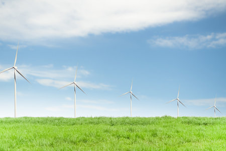 Windmill on Grass and Sky,Energy Turbine Wind Farm Generation Factory Farm,Plant Wind Turbine Power Sustainable Factory,Electric Industrial Alternative Renewable Energy Technology Mill,Environmentの写真素材