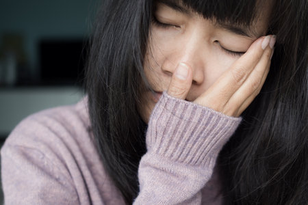 Cry Woman Sad,Lonely Gril Despair Broken Heart Problem Hopeless Desperat,Concept for Brunette Anxiety Distress Stress Unhappy,Pain.の写真素材