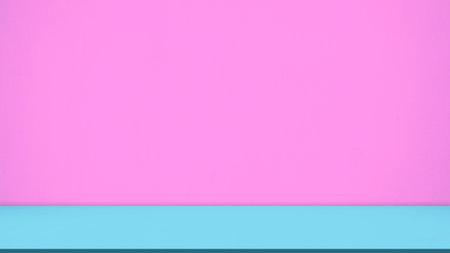 Studio Room Summer Product Aesthetic Background,Pink Blue Color Table Wall Floor Podium Loft Minimal Interior,Backdrop Empty Mockup Scene Template Cement Concrete Space,Kitchen Counter Bar Desk shelf.の写真素材