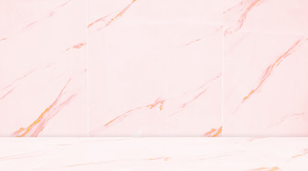 Table Marble Background,Pink Wall Floor Cement Studio Room Loft Backdrop,Empty Shelf Mock up Product,Kitchen Counter Bar Desk Minimal Space Template Stone Interior Workspace Building Place Podium.の写真素材