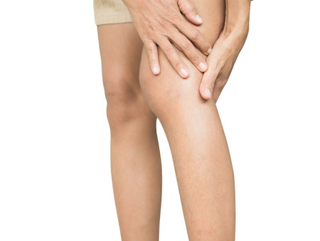 Woman Pain Knee Joint Arthritis Bone Injury Isolated on White Background,Athlete Ache Sore Leg Body from Runner,Person Health Problem Sick,Medical health Care concept.の写真素材