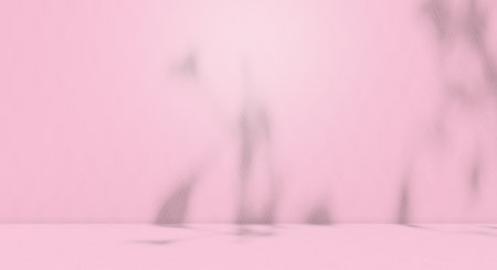 Pink Studio Room Cosmetic Product Background,Abstract Light Overlay Leaf Flower Shadow Spring on Table Template,Podium Summer Mockup Loft Minimal Kitchen Counter Bar Shefl Desk Space Place Gradient.の写真素材