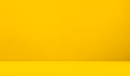 Background Studio Room Yellow Color on Solid Wall,Orange Floor Summer Backdrop,Empty Table Product Cosmetic Tropical Display Template,Cement  Loft Concrete Scene Texture Abstract Shelf Counter Bar.の写真素材