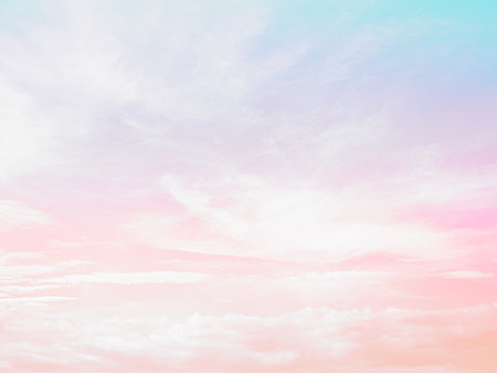 Pastel Cloud Sky Background,Blue Pink Red Color Rainbow Gradation Colorful,Texture Gradient Summer Fantasy Landscape,Abstract Pattern Wallpaper Space,Purple Sunny Light Air Scene Tropical Card.の写真素材