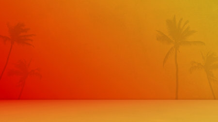 Summer Studio Room Background,Light Shadow Palm Leaf Pastel Orange Yellow on Wall Floor Scene Backdrop,Table Product Aesthetic Cosmetic Tropical Podium Platform Mockup Plant Cement Loft Template Desk.の写真素材