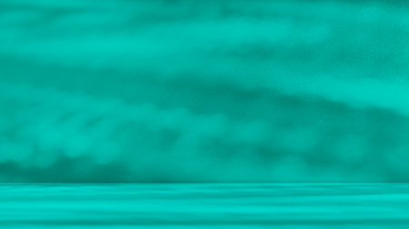 Green Background Shadow Studio Room Table Product,Teal Color Podium with Light Overlay on Wall Floor...