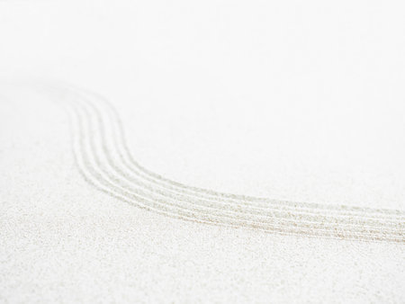 Zen Pattern background,Sand Garden Japanese Line Wave Spa Texture Abstract on White Beach Nature,Top View Japan Harmony Simplicity Relax Peace Balance Tranquil Buddhism Meditation Calm Scene Concept.の写真素材