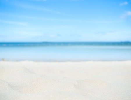 Beach blur Sea Ocean Horizon Background,White Sand Summer Tropical with Wave Water Shore Beauty Paradise,View Coast Sky,Texture Desert Nature for Tourism Travel Vacation Relax Holidays,Seascape Islandの写真素材