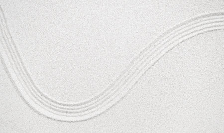 Zen Pattern Background,Sand Garden Japanese Circle Texture Line Abstract Mandala on White Beach,Pattern Spa Japanese Nature Top View Space,Harmony Balance Meditation Wellness Lifestyle Concept.の写真素材