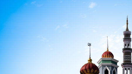 Mosque Dome Sheikh Ramadan Grand Uae on Blue Sky Background,Abstract Arab emirates Islamic Architecture Istanbul Turkey Namaz Turkish God Travel Landscape Building,Eid Mubarak Zayed Kareem Greeting.の写真素材