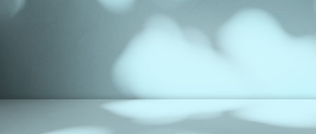 Blue Studio Background,Empty Kitchen Room Minimal Podium Scene Bar Table Counter Product,Overlay Shadow Leaf on Wall Floor blur Cement Marble Backdrop,Summer Mockup Podium Pastel Loft Template Textureの写真素材