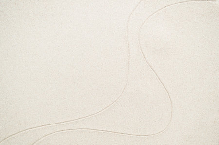 Zen Garden White Sand Background, Line Wave Texture Pattern Japanese Abstract Nature Spa, Harmony Japan Grey Beach Top View, Calm Peace Balance Wellness Scene Space, Meditation Mental Wellbeing Art.の写真素材