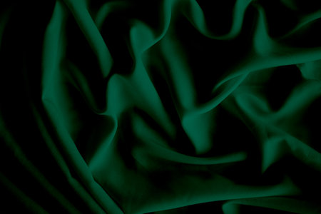 Fabric Green Texture Background, Silk Cloth Luxury Dark Color Pattern Satin, Abstract Soft Wave Material Fashion Canvas Textile Woven Cotton Fiber Wallpaper Wall Grunge emerald Curtain  Velvet.の写真素材