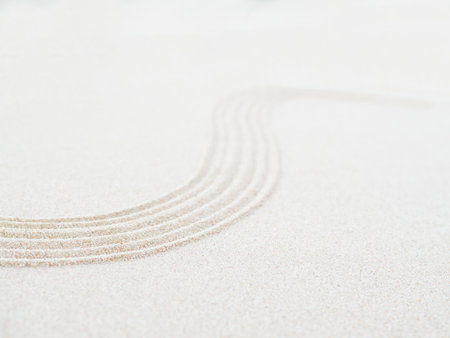 Zen Pattern Background, Garden Japanese Sand Line Texture Abstract White Spa Backdrop, Pattern Wave Nature Concept Harmony Calm Balance Meditation Therapy Natural Peace Relax Copy Space Wellness.の写真素材