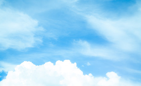 White Cloud blue Sky Background, Cloudy Summer Clear Beauty Light Day Texture Spring Horizon Mockup, Bright Nature skyline Air View Sunny Fresh Morning Sunshine Fluffy Nature, Environment Co2 Card.の写真素材