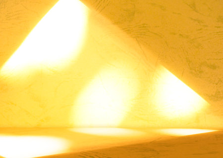 Shadow Yellow Background Studio Solid Color Wall Table Product Summert Tropical, Abstract Overlay on Floor Empty Backdrop Mockup Display Fun, Blur Scene Loft Cement Marble 3d Platform Kitchen Bar.の写真素材