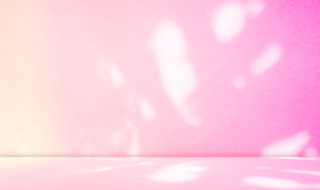 Pink Shadow Studio Background Product Wall 3d Bg Gradient Color Pastel Room Scene Floor Beauty Texture, Abstract Overlay Flower Leaf Spring Summer Light Mockup Table Cosmetic Beauty Spa Valentine.の写真素材