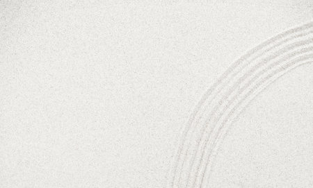 Zen Garden White Sand Background, Texture Pattern Japanese Line Wave Abstract Nature Spa Japan Balance Space Top View Nature, Concept Harmony Peace Meditation Calm Lyfestyle Wellness Therapy Tranquil.の写真素材