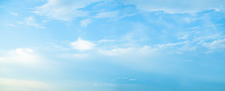 Sky Blue Cloud Background White Cloudy Summer Clear Light Beauty Texture Spring Day Horizon Air Sun Suny Clean Landscpae Fresh Morning Bright Nature Skyline Fluffy Calm View Scene Panorama Image.の写真素材