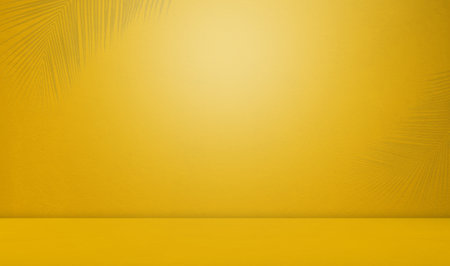 Yellow Background Studio 3d Summer Room Gradient Color Shadow Palme Leaf Abstract Wall Floor Backdrop Podium Stage Product Display Scene Kitchen Bg Solid Texture Platform Tropical Minimalist Loft.の写真素材