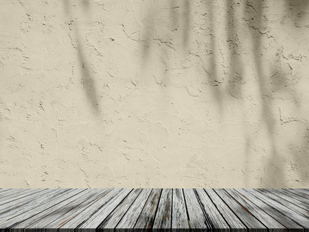 Beige Shadow Background Studio Room Product Abstract Leaf on Wall Floor Light Cement Gray Backdrop Gradient Autumn Yellow Empty Kitchen Bg 3d Plain Photography Grey Minimal Vintage Scene Loft Displayの写真素材