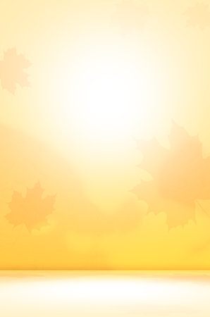 Autumn Background Beige Studio Maple Shadow Leaf Kitchen Yellow Orange Kitchen Backdrop Table Gradient Room Light 3d Bg Mokcup Festival or Product Cosmetic Minimal Floor Scene Loft Pastel Two Tone.の写真素材