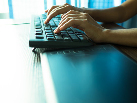 Hacker Typing Keyboard Hack Theft Identity Criminal Crime Digital Crypto Money Virtual Code Internet Network Phishing Attack Business Data in Computer Laptop, Security Cyber Digital Ai Technology.の写真素材