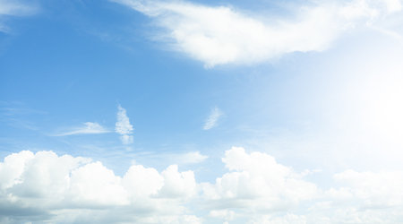 Day Blue Sky Background Cloud Summer cloudy Clear Beauty Light White Texture Horizon Spring Nature Air Clean Sunny Bright Skyline View Landscape Morning Sun Backdrop Scene Fresh Sunshine Texture.の写真素材