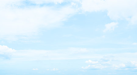 Cloud Sky Blue Background White Dreamy Pastel Gradient Color Display Day Beautiful Fantasy Abstract Winter Summer Mockup Frame Product Backdrop Dream Freedom Sunset Bright Sunny View Horizon.の写真素材