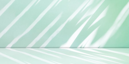 Blue Backgroun Product Teal Dark Green Podium Interior Studio Shadow Wall Room minimal Table Aesthetic Summer Stage Texture Leaf Mockup Turquoise Scene Corner Indoor Display Floor Tropical Backdrop.の写真素材