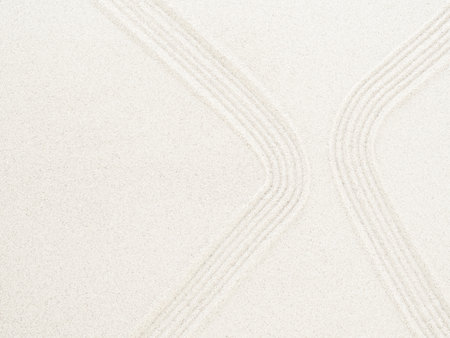 Zen Garden Sand White Background Japanese Balance Meditation Relax Buddhism Spirituality, Pattern...