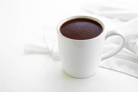 Chocolate Hot Cocoa in Cup Cacao Mug Drink Food for Christmas Winter Season Cream Liquid Milk Liquid Brown Beverage Sweet Breakfast Organic Natural Dark chocolate Tasy.の写真素材