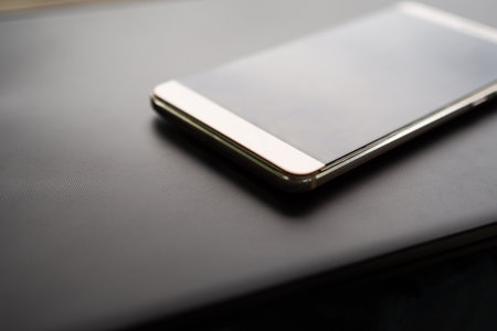 Mobile Phone on Table Smartphone Texhnology App Secure Bank Payment Buy Product Online Finance Application Money Internet System Credit Wallet Access Business Software Login Management Digital Call.の写真素材