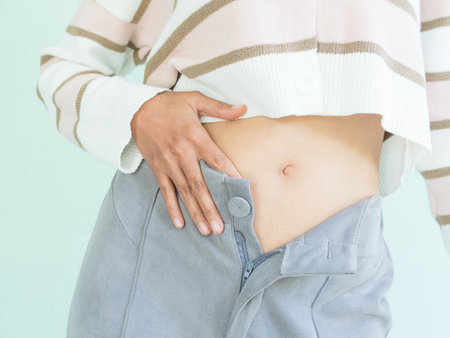 Slim Body Woman Shape Fit Liposuction Model Beauty Waist Diet non Fat Belly Medication Treatment Perfect Girl Healthy Loss Weight, Skin tan Asian Fashion, Female Fitness Gym Lifestylesの写真素材