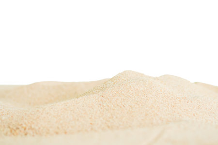 Sand Isolated Background White Beach Sea Pile Summer Desert Textrue Nature Dune Heap Tropical Golden Sandy Ocean Scene Ground Surface Side Grain Soil Powder Mountain Texture Wave Abstract  Hill Land.の写真素材