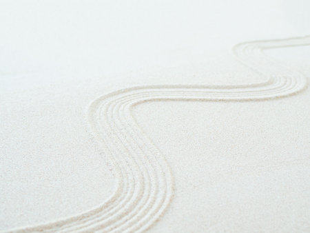 Zen Garden Sand White Background Japanese Balance Meditation Relax Buddhism Spirituality, Pattern...