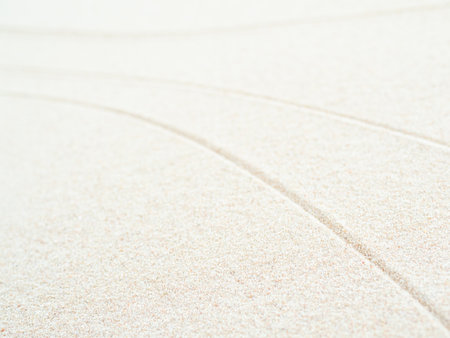 Zen Garden Sand White Background Japanese Balance Meditation Relax Buddhism Spirituality, Pattern Line Wave Mandala Mockup Spa Vacation Yoga Lifestyle Natural Summer, Texture Desert Coast Sea.の写真素材
