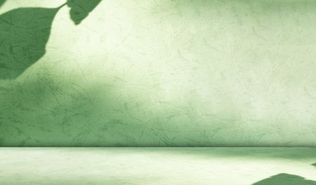 Green Beige Bg Floor Backdrop Empty  Podium Environment Shadow Leaves Plant Minimal Desk Studio Room Wall Pattern Abstract 3d Summer spring Table Space Marble Mockup.の写真素材