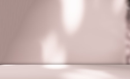 Background Shadow Studio Nude Color Beige Plant Overlay Podium 3d White Light Design Table Product Room Empty Backdrop Bg Summer Minimal Place Kitchen Abstract Leaf Pattern Flower Texture Space.の写真素材