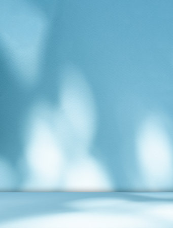 Blue Background for Presentation Abstract Studio Cyan Template Business Kitchen House Table Building Light Spaec Wall Interior Room Plant Shadow Window Desk Floor Bar Concrete Gradien Stone Podiumの写真素材