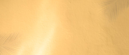 Summer Background Shadow Texture Leaf Palm Summer Autumn Wall Light Abstract Floor Wall Orange Brown Tree blue pastel Gradient Two Tone Bright Color Paper Stone, Orange Yellow Backdrop Frame Template.の写真素材