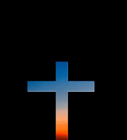 Cross Christian God Religion Dark Black Background, Jesus Church Worship Pray Catholic Grace Christ, Symbols Christ Love Holy Spiritual Hope Peach Victory Spirit Meditation Catholicism Crucifix.の写真素材
