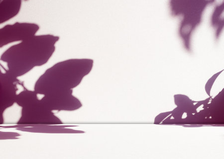 Purple Background Studio Podium Wall Scene Abstract Mockup Kitchen Table Cosmetic Shadow Leaves Empty Counter Room Backdrop Shelf Minimal Floor Summer Scene Loft Spring Template Platform.の写真素材