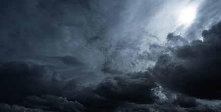 Sky Cloud Dark Stormy cloudy Storm Weather Rainy Night Smoke Texture Moody Background, Heavy Dramatic Atmosphere Dusk Pm 2.5 Carbon Dioxide Grey Global warming Cloudscape Climate Storm Black.の写真素材