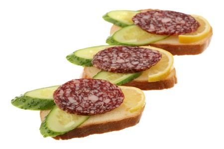 Three sandwiches are isolated on a white background の写真素材