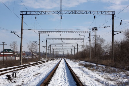 The railway in the winter の写真素材
