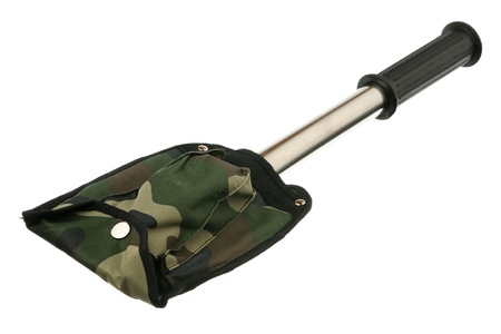 The shovel in a cover made of cloth is isolated on a white background の写真素材